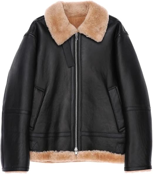 Mens Leather Shearling Jacket British Style Thickened Oversized Overcoat Full Zip Up Bomber Jacket