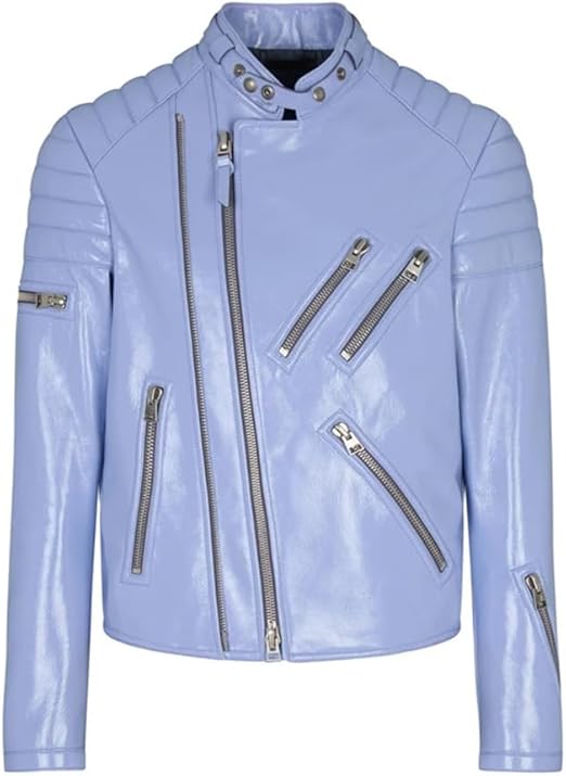 Vsadsau Mens Classic Leather Motorcycle Jacket Stand Up Collar Short Riding Jacket British Zip Coat