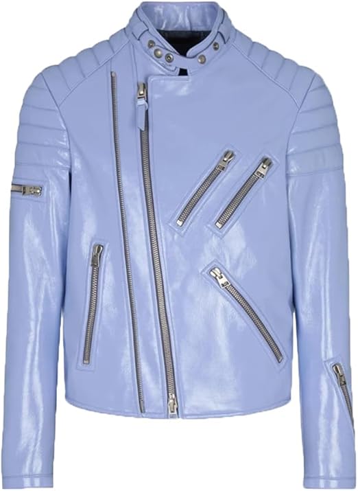 Vsadsau Mens Classic Leather Motorcycle Jacket Stand Up Collar Short Riding Jacket British Zip Coat