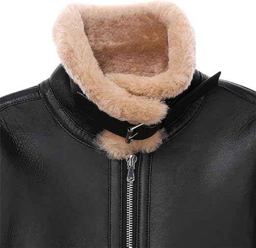 Mens Leather Shearling Jacket British Style Thickened Oversized Overcoat Full Zip Up Bomber Jacket