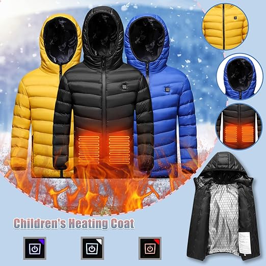BTDECLAR Boys Girls Thermal Jacket Warm Winter Jacket Windproof USB Charging Electric Heating Hooded Jacket